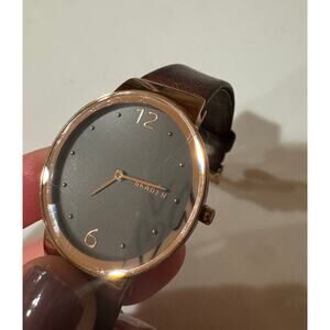 SKAGEN Freja Rose Gold Leather Band Watch